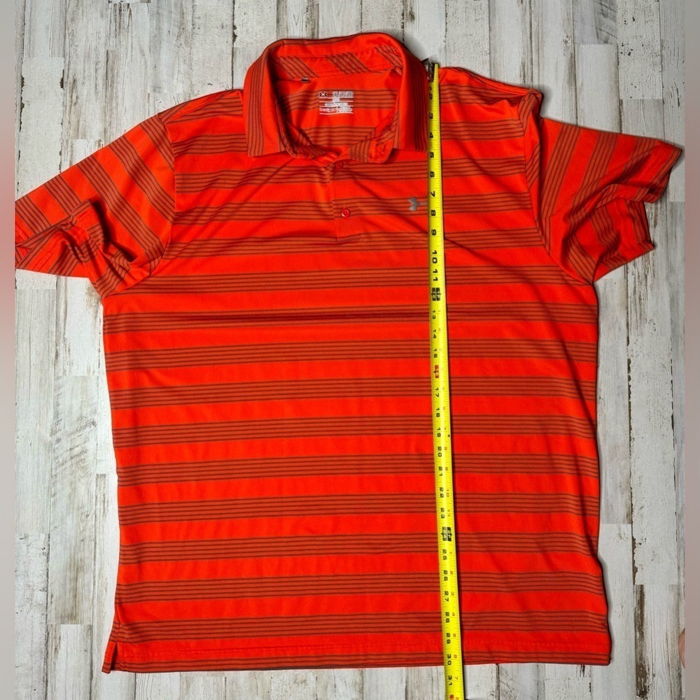 Under Armour Polo Shirt Mens 2XL Orange Performance Loose Heatgear Stripe - Picture 6 of 9